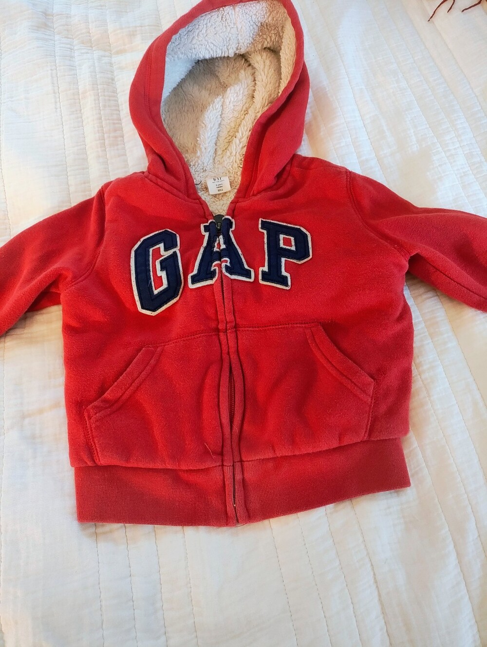 GAP Toddler 3T Red Sherpa Lined Logo Full Zip Hoodie Jacket